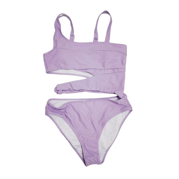 Purple One-Shoulder Bikini Set  Cutout Design Adjustable Straps  Bottoms Size L - Picture 1 of 5